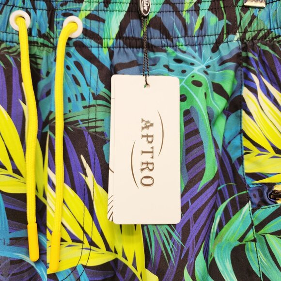 Aptro Mens Tropical Leaf Print Swim Trunks Shorts Size L - Picture 6 of 7
